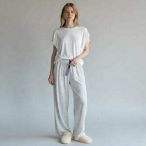 Hale Bob Pajamas Ruffle Sleeve Top Wide Leg Pants Set Size Large NWT